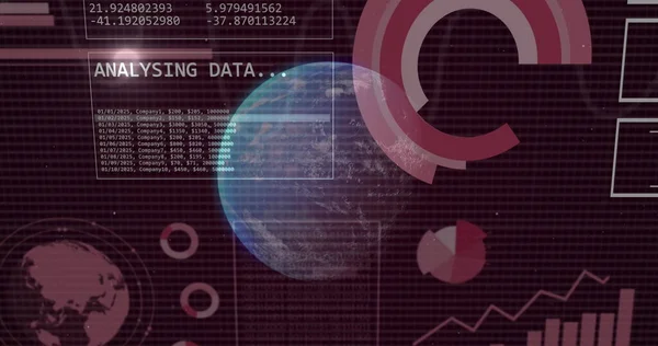 Image of financial data processing over globe. Global business, finances, computing and data processing concept digitally generated image.