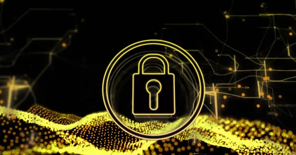 Image of padlock over data processing on black background. Social media and digital interface concept digitally generated image.