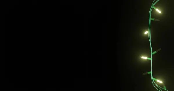 Filo Luci Stringa Natale Giallo Lampeggiante Sfondo Nero Spazio Copia — Foto Stock