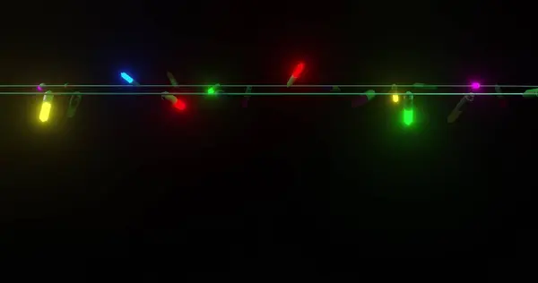 Strand Luzes Coloridas Corda Natal Piscando Fundo Preto Espaço Cópia — Fotografia de Stock