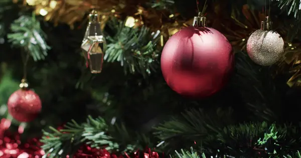 Christmas Decorations Adorn Festive Tree Ornaments Glisten Holiday Cheer Reflecting — Stock Photo, Image