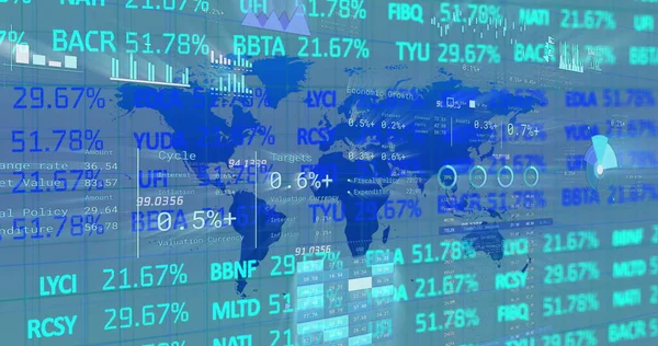 Immagine Dell Elaborazione Dei Dati Finanziari Sulla Mappa Del Mondo — Foto Stock
