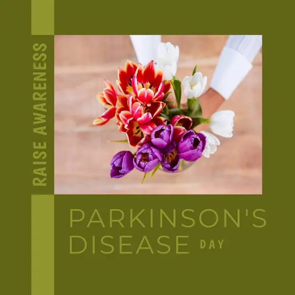 Composition Parkinson Disease Day Text Woman Holding Bunch Multi Coloured — Stock Photo, Image