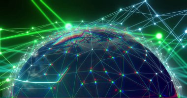 Bağlantı ağı olan bir dünya görüntüsü. Küresel ağlar, dijital arayüz, hesaplama ve veri işleme kavramı dijital olarak oluşturuldu.