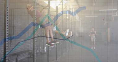 Grafik işleme verilerinin betimlemesi. Beden eğitiminde farklı gruplar arasında ip çekme eğitimi. Fitness, egzersiz, güç, veri, dijital arayüz ve dijital olarak üretilen görüntü.