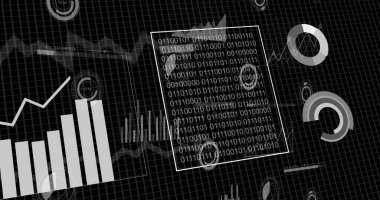 Şebeke arka planında finansal veri işleme resmi. Küresel iş, finans, hesaplama ve veri işleme kavramı dijital olarak oluşturulmuş görüntü.