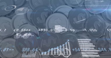 Amerikan dolarları üzerinden finansal veri işleme görüntüsü. Küresel iş, finans, hesaplama ve veri işleme kavramı dijital olarak oluşturulmuş görüntü.