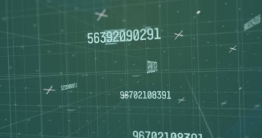 Yeşil arkaplan üzerinde veri işleme ve değişen numaraların resmi. Dijital arayüz küresel bağlantı ve dijital olarak oluşturulan iletişim konsepti.