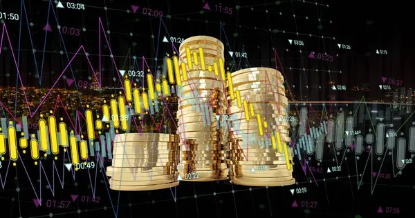 Image Financial Data Processing Gold Coins Global Business Finances Computing — Stock Photo, Image