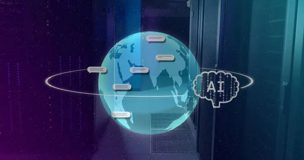 Immagine Testo Icona Elaborazione Dati Globo Server Informatici Intelligenza Artificiale — Foto Stock