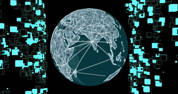 Image of globe with network of connections. Global networks, digital interface, computing and data processing concept digitally generated image.