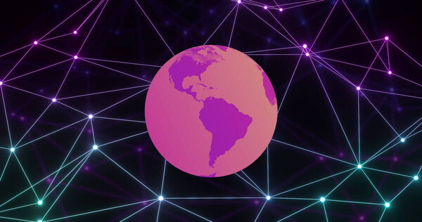 Изображение глобуса с сетью соединений. Концепция глобальных сетей, цифрового интерфейса, вычислительной техники и обработки данных.
