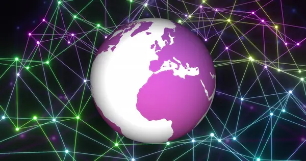 接続のネットワークを持つ地球のイメージ グローバルネットワーク デジタルインターフェース コンピューティング データ処理コンセプトをデジタルで生成 — ストック写真