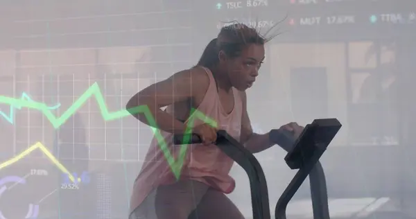 Image Data Processing Graph Biracial Woman Cross Training Elliptical Gym — Stock Photo, Image