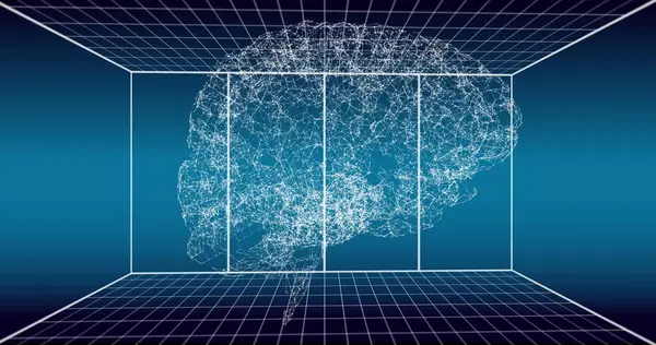 Concepto Cerebro Digital Representa Inteligencia Artificial Comparación Con Fondo Cuadrícula —  Fotos de Stock