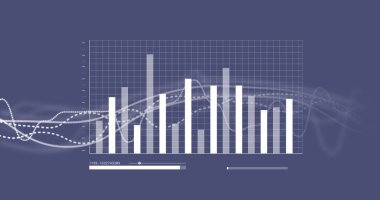 Mor arkaplan üzerinde istatistik ve veri işleme resmi. Küresel finans, dijital arayüz, hesaplama ve veri işleme kavramı dijital olarak oluşturuldu.