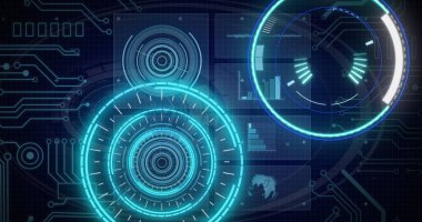 Dijital ekranda tarama ve veri işleme dürbünü görüntüsü. küresel teknoloji ve dijital arayüz kavramı dijital olarak oluşturulmuş görüntü.