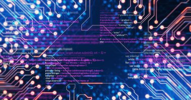 Mavi arkaplanda veri işleme resmi. Sosyal medya ve dijital arayüz konsepti dijital olarak oluşturuldu.