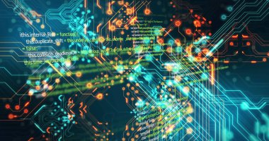 Siyah arkaplan üzerinde veri işleme resmi. Sosyal medya ve dijital arayüz konsepti dijital olarak oluşturuldu.