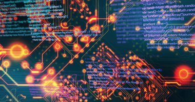 Siyah arkaplan üzerinde veri işleme resmi. Sosyal medya ve dijital arayüz konsepti dijital olarak oluşturuldu.