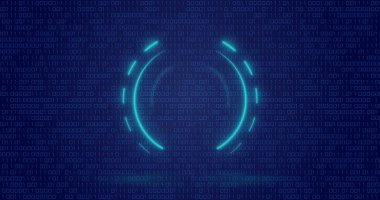 Image of neon circle over digital screen with binary code. Global computers, network, data and technology concept digitally generated image.