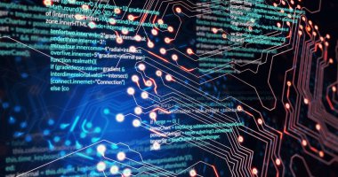 Siyah arkaplan üzerinde veri işleme resmi. Sosyal medya ve dijital arayüz konsepti dijital olarak oluşturuldu.