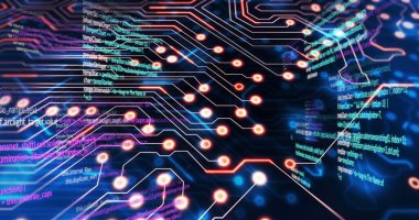 Siyah arkaplan üzerinde veri işleme resmi. Sosyal medya ve dijital arayüz konsepti dijital olarak oluşturuldu.