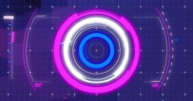 Koyu arkaplan üzerinde tarama ve veri işleme resmi. Dijital arayüz, hesaplama ve veri işleme kavramı dijital olarak oluşturuldu.