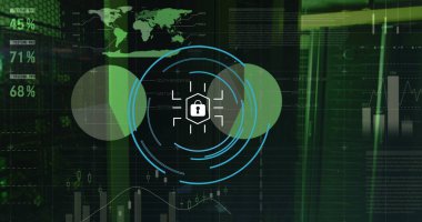 Sunucu odasında veri işleme resmi. Sosyal medya ve dijital arayüz konsepti dijital olarak oluşturuldu.