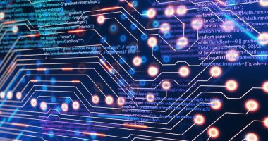 Karanlık arka planda veri işleme resmi. Sosyal medya ve dijital arayüz konsepti dijital olarak oluşturuldu.