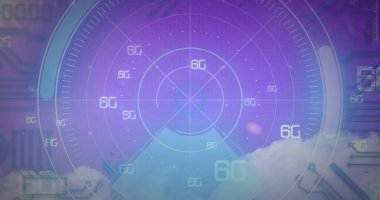 Dijital ekranda 6G metin, dürbün tarama ve veri işleme görüntüsü. küresel ağlar, teknoloji ve dijital arayüz kavramı dijital olarak oluşturulmuş görüntü.