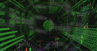 Siyah arkaplan üzerinde veri işleme resmi. Sosyal medya ve dijital arayüz konsepti dijital olarak oluşturuldu.