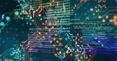 Siyah arkaplan üzerinde veri işleme resmi. Sosyal medya ve dijital arayüz konsepti dijital olarak oluşturuldu.