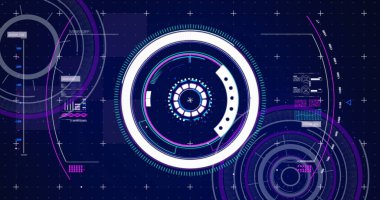 Dijital ekranda tarama ve veri işleme dürbünü görüntüsü. küresel teknoloji, dijital arayüz ve dijital olarak oluşturulan veri işleme konsepti.