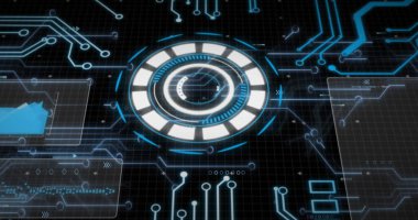 Siyah arkaplan üzerinde veri işleme resmi. küresel iş ve dijital arayüz kavramı dijital olarak oluşturulmuş görüntü.