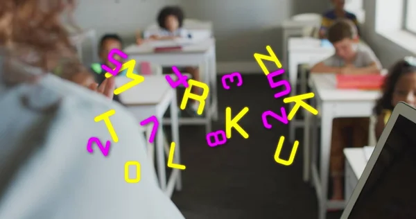 Image Data Processing Diverse Female Addressing Pupils Desks Class Communication — Stock Photo, Image