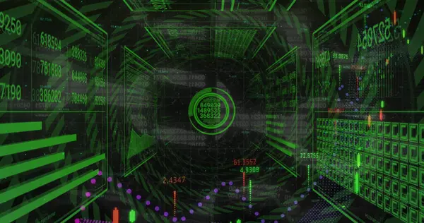 Siyah arkaplan üzerinde veri işleme resmi. Sosyal medya ve dijital arayüz konsepti dijital olarak oluşturuldu.