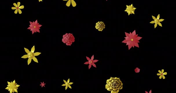Κινούμενα Σχέδια Του Κινεζικού Κόκκινου Και Χρυσού Floral Μοτίβο Μαύρο — Αρχείο Βίντεο