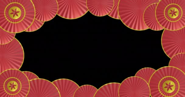 Animatie Van Chinees Rood Goud Patroon Met Kopieerruimte Zwarte Achtergrond — Stockvideo