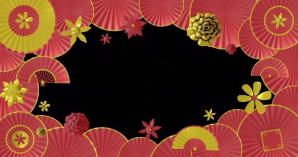 Animation Chinese Red Gold Pattern Copy Space Black Background Chinese — Stock Video