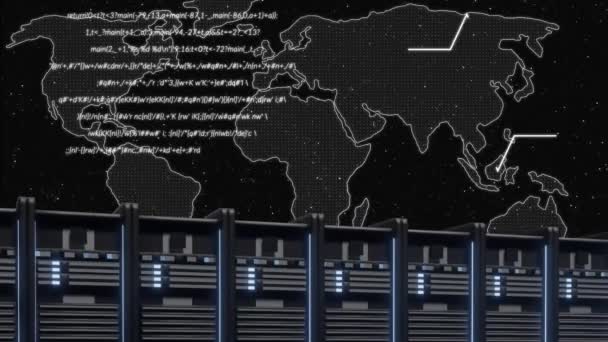 Animatie Van Wereldkaart Gegevensverwerking Computerservers Globaal Concept Voor Gegevensverwerking Computers — Stockvideo