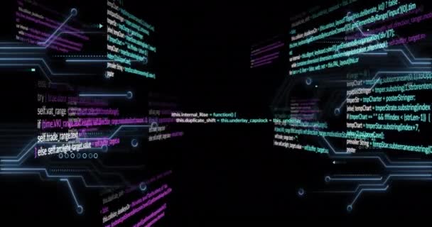ブラックバックグラウンド上のデータ処理のアニメーション グローバルなデータ処理 コンピューティング デジタルインターフェースのコンセプトデジタル生成ビデオ — ストック動画