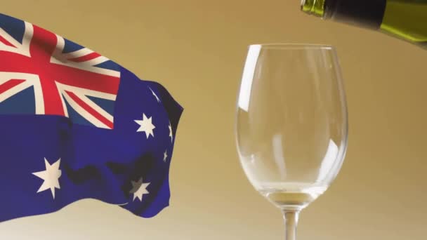Összetett Fehérbor Öntik Üvegbe Zászló Ausztrál Háttér Bor Ital Ivás — Stock videók