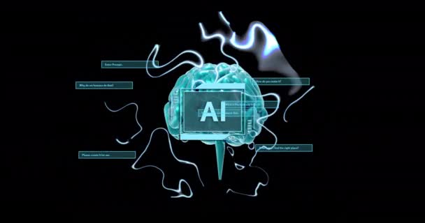 Animace Lidského Mozku Zpracování Dat Černém Pozadí Global Artificial Intelligence — Stock video