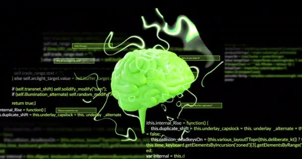 Animasjon Menneskehjerne Databehandling Svart Bakgrunn Global Kunstig Intelligens Databehandling Digitalt – stockvideo