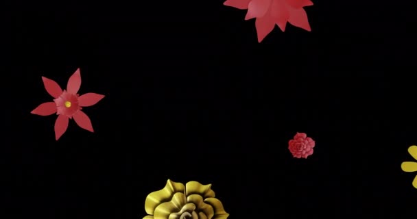 Animación Patrón Floral Rojo Dorado Chino Sobre Fondo Negro Año — Vídeos de Stock