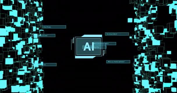 Animação Processamento Dados Sobre Fundo Preto Inteligência Artificial Global Processamento — Vídeo de Stock