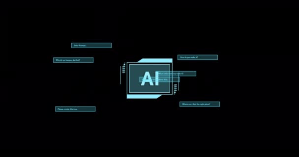 Animación Del Procesamiento Datos Sobre Fondo Negro Inteligencia Artificial Global — Vídeo de stock