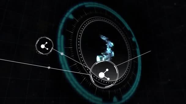 Animatie Van Gegevensverwerking Netwerk Cryptogeld Symbool Zwarte Achtergrond Globaal Concept — Stockvideo