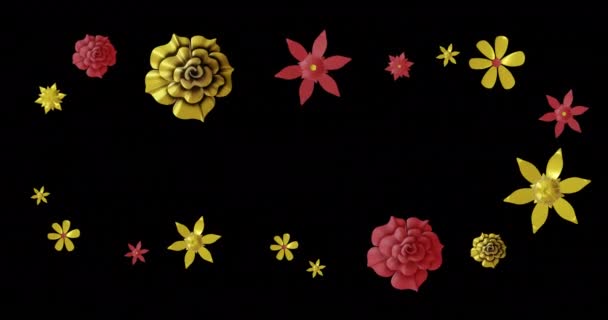 Animation Chinese Red Gold Floral Pattern Black Background Chinese New — Stock Video